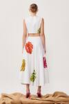 Shop_Shahin Mannan_White Soft Gaberdine Leaf Motif Round Monstera Embroidered Crop Top_at_Aza_Fashions