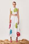 Shahin Mannan_White Soft Gaberdine Leaf Motif Round Monstera Embroidered Crop Top_Online_at_Aza_Fashions