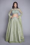 Buy_Jade by Monica and Karishma_Green Raw Silk Round Embroidered Bridal Lehenga Set _at_Aza_Fashions