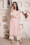Buy_Surabhi Arya_Pink Linen Lace And Thread Notched Kurta & Palazzo Set _at_Aza_Fashions