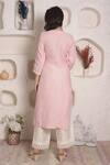 Shop_Surabhi Arya_Pink Linen Lace And Thread Notched Kurta & Palazzo Set _at_Aza_Fashions