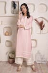 Shop_Surabhi Arya_Pink Linen Lace And Thread Notched Kurta & Palazzo Set _Online_at_Aza_Fashions
