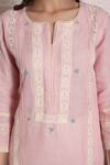 Surabhi Arya_Pink Linen Lace And Thread Notched Kurta & Palazzo Set _at_Aza_Fashions