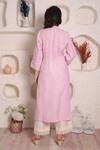 Shop_Surabhi Arya_Purple Linen Embroidery Lace And Stone V Neck Kurta & Palazzo Set _at_Aza_Fashions
