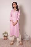 Surabhi Arya_Purple Linen Embroidery Lace And Stone V Neck Kurta & Palazzo Set _Online_at_Aza_Fashions