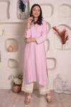 Buy_Surabhi Arya_Purple Linen Embroidery Lace And Stone V Neck Kurta & Palazzo Set _Online_at_Aza_Fashions