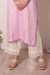 Surabhi Arya_Purple Linen Embroidery Lace And Stone V Neck Kurta & Palazzo Set _at_Aza_Fashions