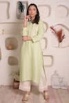 Buy_Surabhi Arya_Green Linen Lace And Thread Band Kurta & Palazzo Set _at_Aza_Fashions
