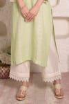Surabhi Arya_Green Linen Lace And Thread Band Kurta & Palazzo Set _at_Aza_Fashions