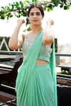 Shop_Surabhi Arya_Green Georgette Square Neck Pre-draped Saree With Blouse_Online_at_Aza_Fashions