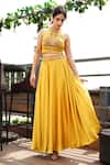 Buy Surabhi Arya Yellow Hammer Satin Halter Crop Top And Skirt Set Online at Aza Fashions Buy_Surabhi Arya_Yellow Hammer Satin Halter Crop Top And Skirt Set_Online_at_Aza_Fashions
