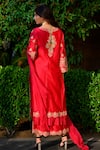 Shop_Surabhi Arya_Red Kurta And Pant Chanderi Dupatta Chiffon Round Set _at_Aza_Fashions