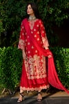 Buy_Surabhi Arya_Red Kurta And Pant Chanderi Dupatta Chiffon Round Set _at_Aza_Fashions