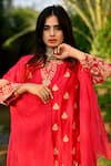 Surabhi Arya_Red Kurta And Pant Chanderi Dupatta Chiffon Round Set _at_Aza_Fashions