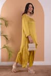 Surabhi Arya_Yellow Modal Satin Floral, Sequin And Beads Work Asymmetric Kurta & Tulip Pant Set_Online_at_Aza_Fashions