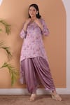 Surabhi Arya_Purple Modal Satin Floral, Sequin And Beads Work Asymmetric Kurta & Tulip Pant Set_Online_at_Aza_Fashions