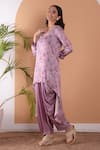 Shop_Surabhi Arya_Purple Modal Satin Floral, Sequin And Beads Work Asymmetric Kurta & Tulip Pant Set_Online_at_Aza_Fashions