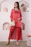 Shop_Surabhi Arya_Red Modal Satin Floral, Sequin And Beads Work Asymmetric Kurta & Tulip Pant Set_Online_at_Aza_Fashions