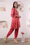 Surabhi Arya_Red Modal Satin Floral, Sequin And Beads Work Printed Kurta & Tulip Pant Set_Online_at_Aza_Fashions