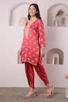 Buy_Surabhi Arya_Red Modal Satin Floral, Sequin And Beads Work Printed Kurta & Tulip Pant Set_Online_at_Aza_Fashions