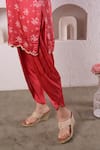 Surabhi Arya_Red Modal Satin Floral, Sequin And Beads Work Printed Kurta & Tulip Pant Set_at_Aza_Fashions