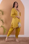 Surabhi Arya_Yellow Modal Satin Floral, Sequin And Beads Work Printed Kurta & Dhoti Pant Set_Online_at_Aza_Fashions