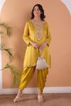 Buy_Surabhi Arya_Yellow Modal Satin Floral, Sequin And Beads Work Printed Kurta & Dhoti Pant Set_Online_at_Aza_Fashions