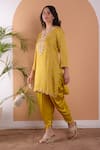 Shop_Surabhi Arya_Yellow Modal Satin Floral, Sequin And Beads Work Printed Kurta & Dhoti Pant Set_Online_at_Aza_Fashions