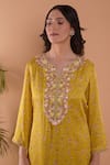 Surabhi Arya_Yellow Modal Satin Floral, Sequin And Beads Work Printed Kurta & Dhoti Pant Set_at_Aza_Fashions