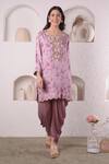 Buy_Surabhi Arya_Purple Modal Satin Floral, Sequin And Beads Work Printed Kurta & Dhoti Pant Set_at_Aza_Fashions