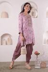 Surabhi Arya_Purple Modal Satin Floral, Sequin And Beads Work Printed Kurta & Dhoti Pant Set_Online_at_Aza_Fashions