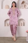 Buy_Surabhi Arya_Purple Modal Satin Floral, Sequin And Beads Work Printed Kurta & Dhoti Pant Set_Online_at_Aza_Fashions