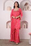 Buy_Surabhi Arya_Red Modal Satin, Dupatta Organza Floral, Thread, Sequin Print Kurta Sharara Set_Online_at_Aza_Fashions