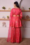 Shop_Surabhi Arya_Red Modal Satin, Dupatta Organza Floral, Thread, Print Angarkha Gharara Set_at_Aza_Fashions