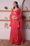 Buy_Surabhi Arya_Red Modal Satin, Dupatta Organza Floral, Thread, Print Angarkha Gharara Set_Online_at_Aza_Fashions
