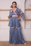 Buy_Surabhi Arya_Blue Modal Satin Printed Andembroidered Floral Surplice Angarkha & Gharara Set _at_Aza_Fashions