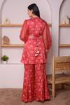 Shop_Surabhi Arya_Red Modal Satin Floral, Sequin And Beads Work V Printed Tunic & Bell Bottoms Set_at_Aza_Fashions
