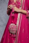 Ajiesh Oberoi_Pink Dupion Silk, Soft Net V Neck Floral Embroidered Anarkali Set _at_Aza_Fashions