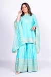 Shop_Gopi Vaid_Blue Kurta And Sharara Tussar Silk Woven Geometric Notched Set _Online_at_Aza_Fashions