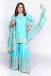 Buy_Gopi Vaid_Blue Kurta And Sharara Tussar Silk Woven Geometric Notched Set _Online_at_Aza_Fashions