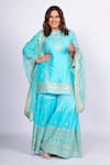 Buy_Gopi Vaid_Blue Kurta And Sharara Tussar Silk Woven Geometric Notched Set _at_Aza_Fashions