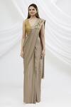 Shop_Kommal Sood_Beige Satin Embroidered Pre-draped Saree_Online_at_Aza_Fashions