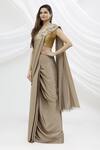 Buy_Kommal Sood_Beige Satin Embroidered Pre-draped Saree_Online_at_Aza_Fashions