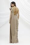 Shop_Kommal Sood_Beige Satin Embroidered Pre-draped Saree_at_Aza_Fashions