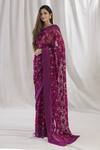 Buy_Kommal Sood_Purple Net Floral Embroidered Saree_at_Aza_Fashions