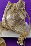 Shop_Nayaab By Sonia_Gold Embroidery, Tassels Potli _at_Aza_Fashions