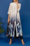 Buy_Anju Modi_Blue Chanderi Printed Kurta Palazzo Set_at_Aza_Fashions