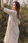 Shop_Vaani Beswal_White Handwoven Linen With Zari Round Neck Samana Dress _at_Aza_Fashions