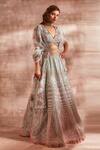 Buy_Studio Iris India_Green Organza V Neck Bridal Lehenga Set _at_Aza_Fashions