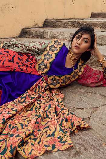 Buy_Swati Vijaivargie_Blue , Chanderi V Neck Dress And Jacket _Online_at_Aza_Fashions